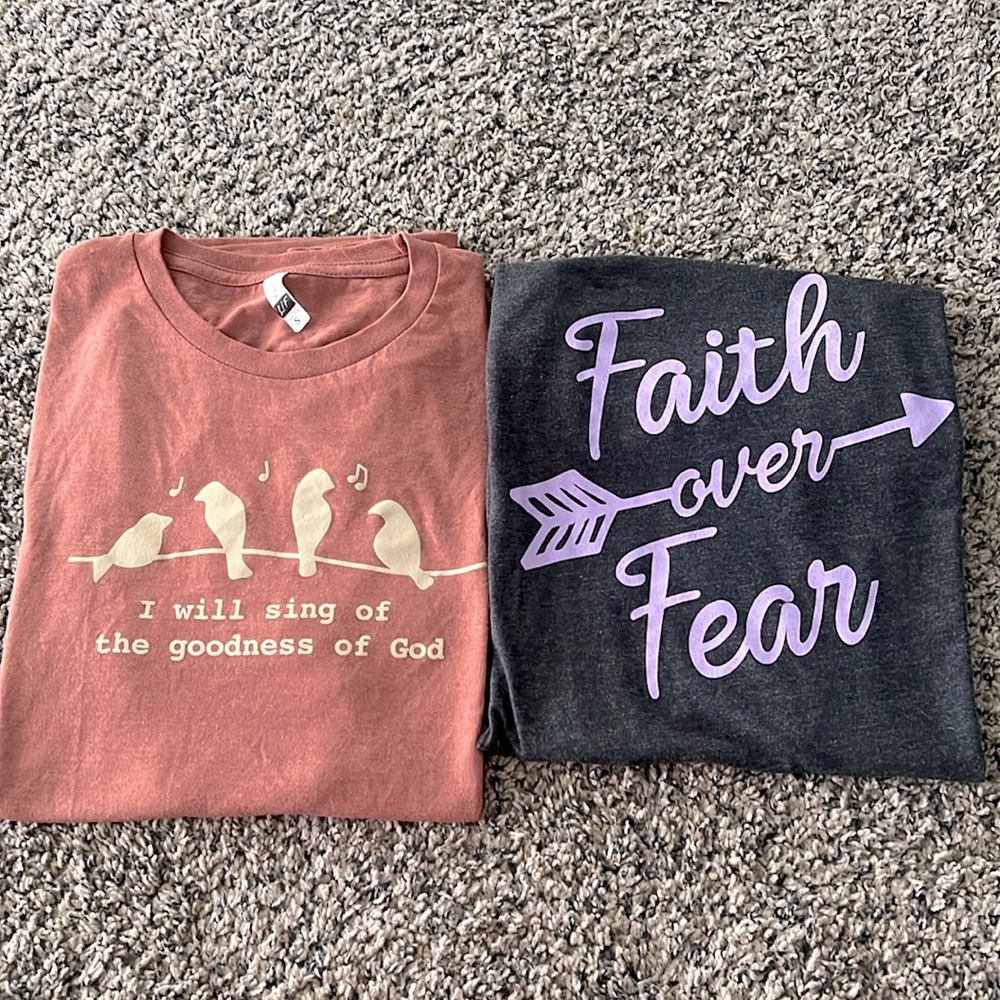 Christian T-shirt Bundle of Two Size Small Faith Over Fear